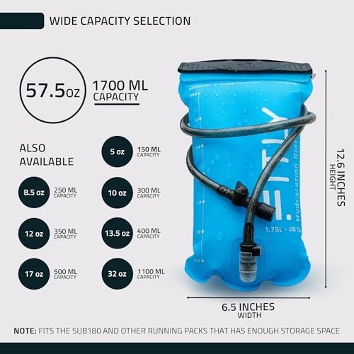 FITLY Soft Flask - Shrink As You Drink Soft Water Bottle for Hydration Pack - Folding Water Bottle Ideal for Running, Hiking, Cycling, Climbing & Rigorous Activity - color: Blue, size: 60 Ounces