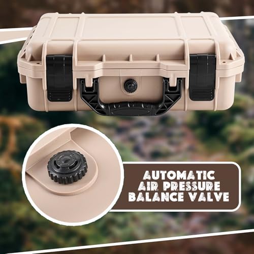 Relaxweex 1 Pcs Waterproof Hard Case with DIY Customizable Foam Insert Portable Protective Case with Knife for Camera Drones Equipments Tools Test Instruments(Tan,11.3 x 8.7 x 4.2 Inch) - color: Tan, size: 11.3 x 8.7 x 4.2 Inch