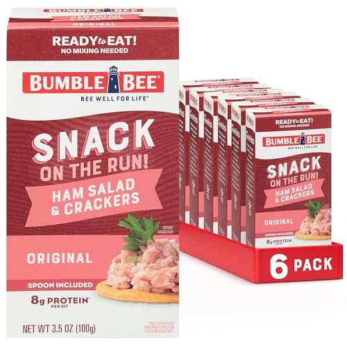 Bumble Bee Snack On The Run! Protein Snack Pack - Ham Salad with Crackers - 8g Protein per Box - Ready to Eat Easy-Open Can (Pack of 6) - size: 3.5 Ounce (Pack of 6)