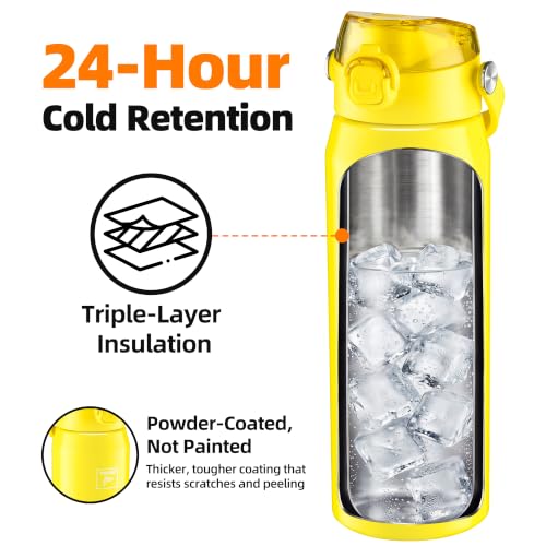 Fanhaw 24 oz Insulated Stainless Steel Water Bottle with 2-in-1 Straw& Chug Lid, Leakproof Wide Mouth Vacuum Bottle for School, Sports, Kids, Teens& Adults, Back to School Essentials (Bright Yellow) - color: Bright Yellow