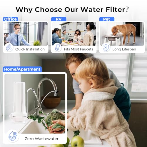 iSpring CKC1 Chlorine Removal Countertop Water Filter System, 10000 Gallons | NSF/ANSI Certified Water Filter for Sink Faucet, Reduces Sediment and Odor, 2.5" x 10", No Drill, filtro de agua para cocina