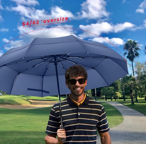 MRTLLOA Compact Golf Umbrella, 10 Ribs Vented Windproof Travel | 49/54/62 Inch Large Oversize, Double Canopy, Quick-Dry Fabric, Lightweight, Umbrellas for Rain - color: Navy Blue, size: 49 Inch