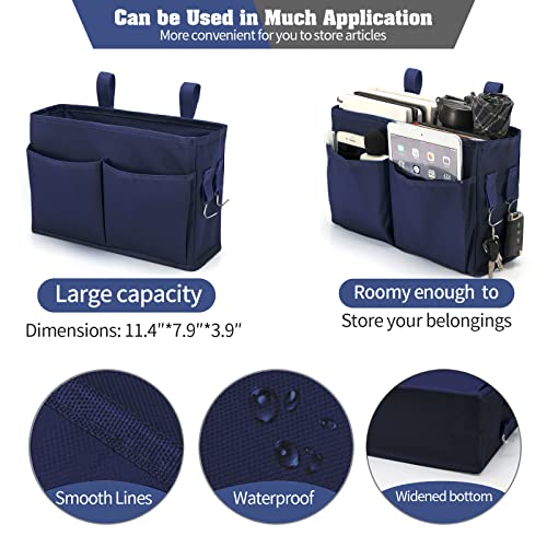 Bseash Bunk Bed Organizer, Bedside Caddy Hanging Bed Organizer Storage Bag with 4 Pockets and 2 Hooks, for College Dorm Rooms Bed, Hospital Bed, Baby Bed Rails, 600D Oxford Cloth (Navy Blue) - color: Navy Blue, size: Small