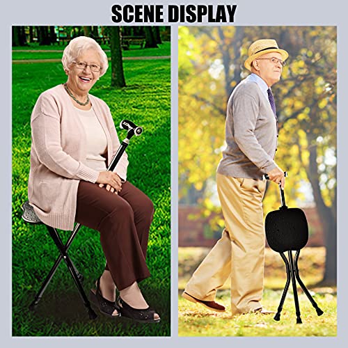 Yayayo Hold 440 lbs Folding Canes with Seat Walking Stick Height Adjustment Cane Seat Capacity Frosted Handle with Magnetic Therapy Stone Crutches Stool - color: Square LED