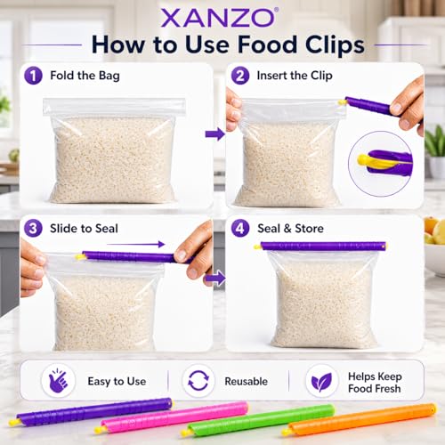Xanzo Chip Clips - 12 Durable, Heavy Duty Chip Bag Clips for Food, Airtight Chip Bag Closers, Eco-Friendly, Color Coded Food Organization Tools