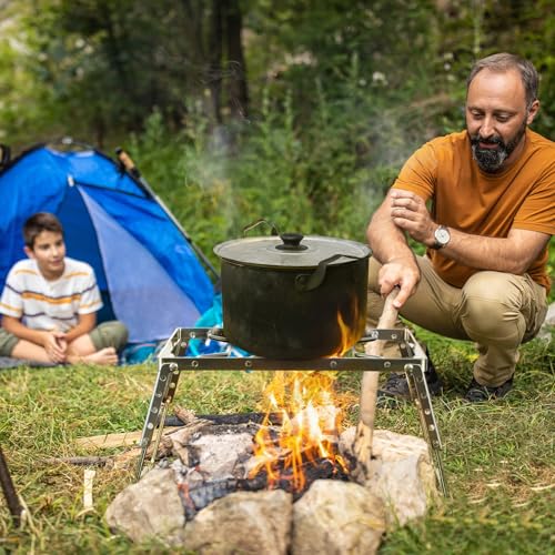 REDCAMP 12" Portable Open Fire Campfire Grill, 304 Stainless Steel Firepit Folding Campfire Grill Grate with Windscreen Height Adjustable Legs and Bag for Outdoor Backpacking Hiking Picnics BBQ - size: Windscreen 12"x9.5"x7.5"
