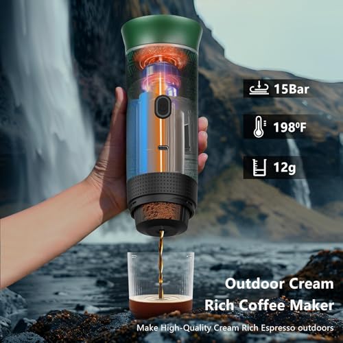 HX HECLX Coffee Maker Gift Set for Camping,Battery Powered Portable Electric Espresso Machine, Rechargeable Coffee Maker Self Heating Ground Coffee Capsule for RV, Hiking (Green mix Black) - color: Green