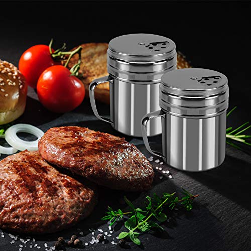 Accmor 9oz Salt and Pepper Shakers with Adjustable Pour Holes, Stainless Steel Dredge Shaker, Seasoning Spice Shakers for Salt Pepper Cinnamon Sugar Flour - size: Medium-9 oz