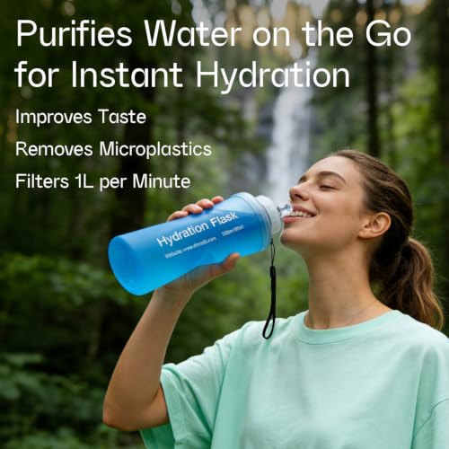 GUYI 500ml Collapsible Water Filter Bottle, Removes Impurities, BPA Free, Ultralight for Hiking, Camping, Cycling & Travel-Blue - color: 500ml, Blue