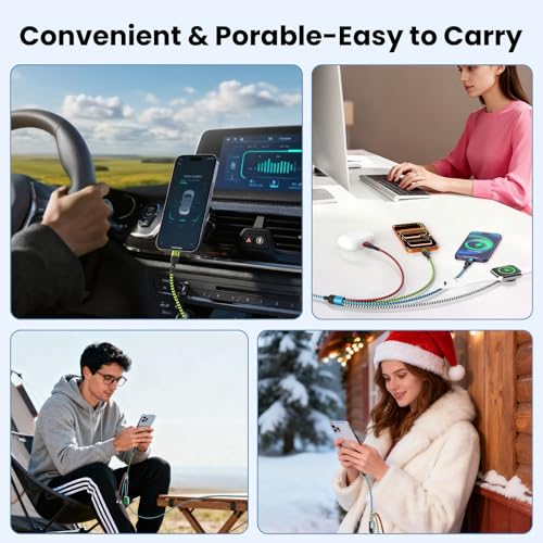 Travel Essentials 4 in 1 Multi Charging Cable for iWatch Charger, 2Pcs 5FT | Travel Charging Cords for Multiple Devices with Dual Type-C/IP/iWatch Charger, Travel Cable for iWatch Ultra/11-2, iPhone17-8 - color: Blue