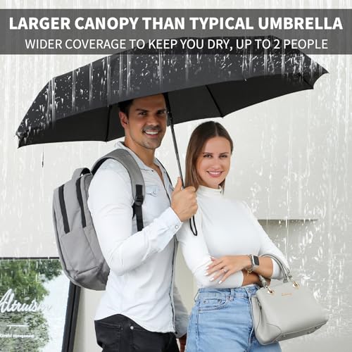 Anntrue Windproof Travel Umbrella, Auto Open Close Lightweight Compact Portable Backpack Folding Umbrella, Perfect for Car, Purse, Men and Women (Black) - color: Black