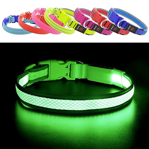 YFbrite Light up Dog Collar, USB Rechargeable LED Puppy Collar Super Bright Adjustable Glowing Dog Lights for Night Walking (Green, Medium) - color: Green, size: Medium