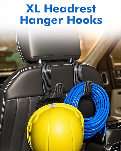 XL Hard Hat Holder for Truck, Carbon Fiber Style Headrest Hooks, 2PK | Extra-Large 7.3 x 5 in Design, 44 lb Capacity, Lightweight Nylon-Microfiber Construction - size: 2-Pack-Carbon Fiber Style