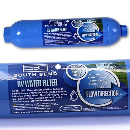 South Bend Components RV Water Filter, Inline System for Camper, Boat, Yacht Use, NSF Certified, Includes 3/4" Flexible Hose Protector, Compatible with Camco 40043, 40013, 4004, (1-Pack) - style: 1