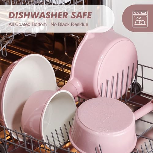 SENSARTE Ceramic Nonstick Saucepan with Lid 1.5 QT, PTFE/PFAS Free, Pink | Small Kitchen Cooking Pot with Stay Cool Handle, Induction Compatible, Ceramic Coating - color: Sakura Pink, size: 1.5 Quarts