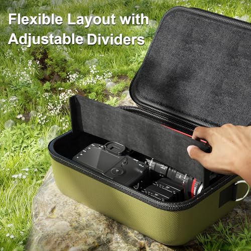 ProCase Hard Shell Camera Case for Canon Rebel T7 -Green | Soft Padded Bag with 1 Shoulder Strap and 3 Adjustable Dividers for Digital Camera EOS R100/R50/DSLR/SLR/Nikon/Sony - color: Green