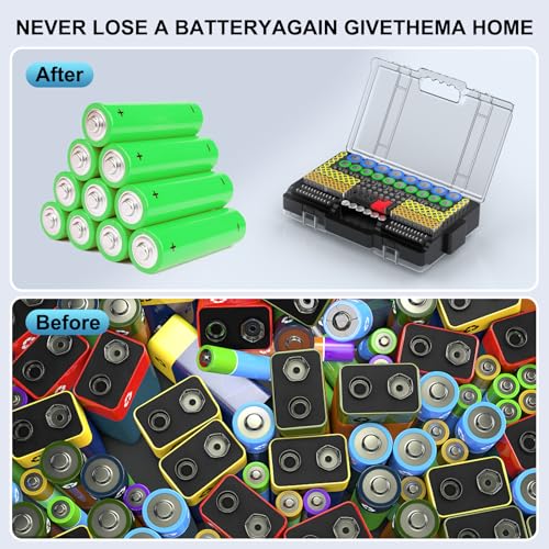 Narotood Battery Organizer Storage Holder Box Case with Tester, Ultra-Large 280+ Batteries Double-Sided Variety Pack,Holds AA AAA 4A C D Cell 9V 3V Lithium18650 LR44 CR2 CR123 CR1632 - Black - color: Black