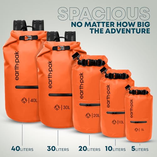 Earth Pak Waterproof Dry Bag with Zippered Pocket - Waterproof Dry Bag Backpack Keeps Gear Dry - color: Orange, size: 20L