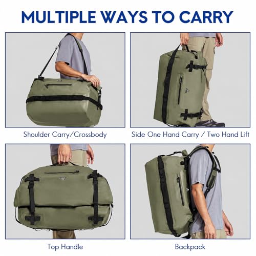 Haimont IPX7 Waterproof Roll-Top Dry Duffel Backpack | 60L/90L Sizes, 500D Tarpaulin, Welded Seams, Mesh Pockets, Boating & Kayaking - color: Army Green, size: 60L