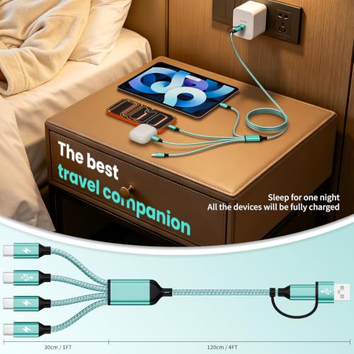 4 in 2 USB A/C to USBC Charging Cord,USB C Splitter Multi Charging Cable | 5FT 1PCS Multi Charger Cord with 4 Type-C Connectors Compatible with iP16/15/Cell Phones Tablets, Ideal for Travel, Cruises - color: Green, size: 1Pack5FT