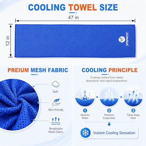 YQXCC 2 Pack Cooling Towels (47"x12"), Ice Cool Towel for Neck & Face | Cooling Neck Wraps, Soft Breathable Microfiber Chilly Towel for Yoga, Golf, Gym, Running, Camping & Hot Weather - color: Dark Blue/Pink