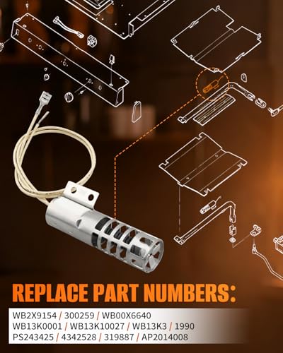 WB2X9154 Gas Stove Oven Igniter Fit for Rpoer/Kenmore/Hotpoint/GE Round Gas Range Ignitor, Replace 300259 WB00X6640 WB13K0001 WB13K10027,120V, 2.5-3.0A