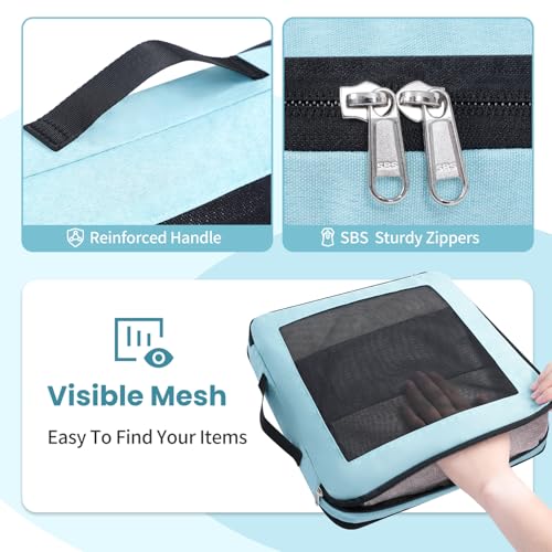 Compression Packing Cubes for Travel, Lightweight Vacation Travel Essentials, Travel Accessories for Suitcase Organizer Bags Set, Durable Luggage Organizer - color: Mint, size: 8 set-Square Mesh