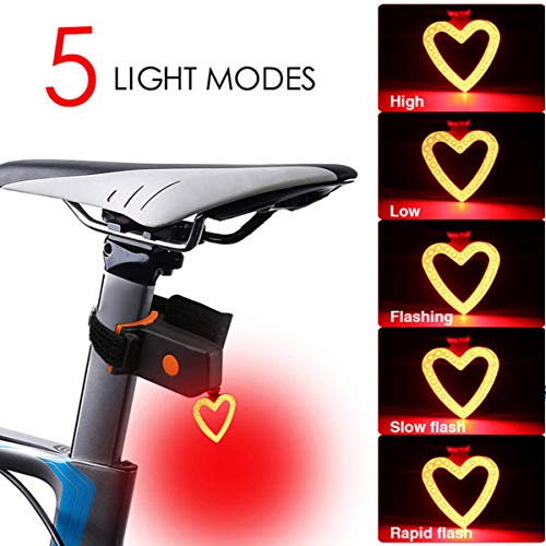 Maso Bike Taillights-USB Rechargeable Cycling Bicycle Tail Warning Light Rear Safety 5 Modes Waterproof Heart Shaped