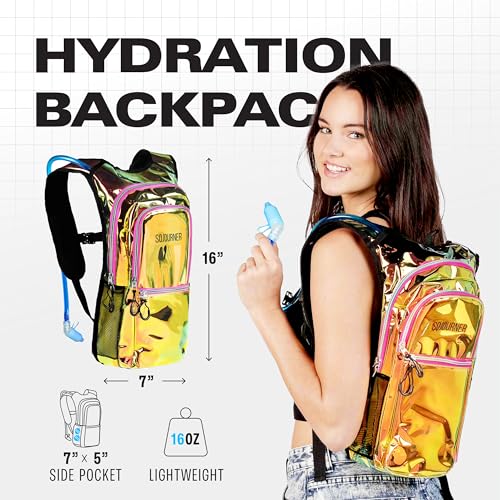 Sojourner Hydration Pack, Hydration Backpack - Water Backpack with 2l Hydration Bladder, Festival Essential - Rave Hydration Pack Hydropack Hydro for Hiking, Running, Biking, Festival Gear - color: Laser Holographic - Pink