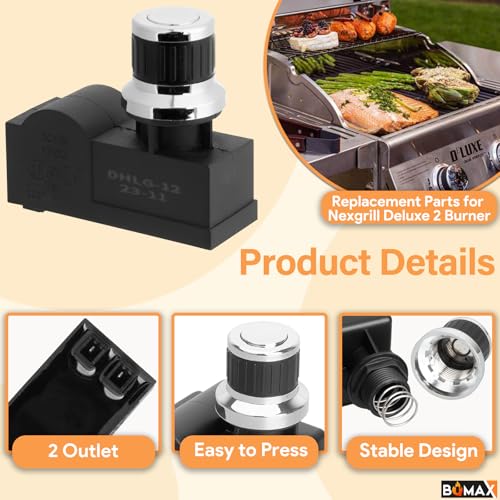 BQMAX 2 Outlets Grill Igniter for Nexgrill 2 Burner 720-0864R 720-0864RA | 2-Outlets AA Push-Button Switch Igniter for Nexgrill 720-0864BL 720-0864BA, Grill Igniter for Nexgrill Igniter Replacement - size: 1.16"×3"(2-Outlets)