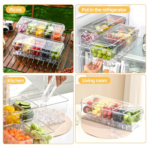 Large Chilled Condiment Caddy,Stackable Chilled Condiment Containers Server with Lids for 5 Removable Compartments (5 Containers, 1 pack) - size: 1 pack