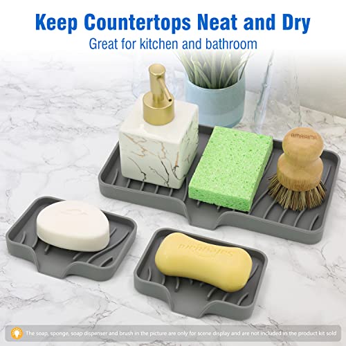 3-Pack Silicone Soap Dish, Sponge Holder for Sink, Kitchen Soap Tray, Bathroom Soap Holder, Sponge Tray with Drain (Grey) - color: Grey Style B