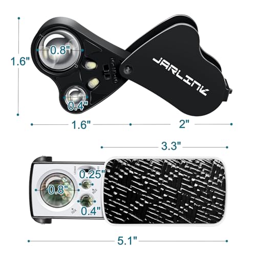 JARLINK 2 Pack 30X 60X 90X Illuminated Jewelers Loupe | Foldable Magnifier with LED & UV Light, for Gems, Diamonds, Coins and Stamps Identification - color: Black