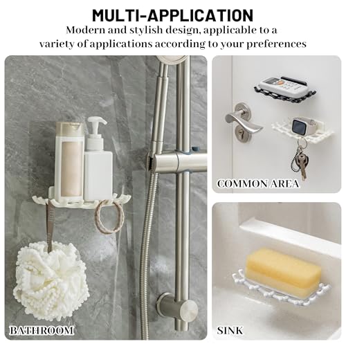 Shower Soap Holder for Wall, Adhesive Bar Soap Dish with Self Draining Grid, Side Hooks and No Drilling Mount, White, 2 Pack - color: White