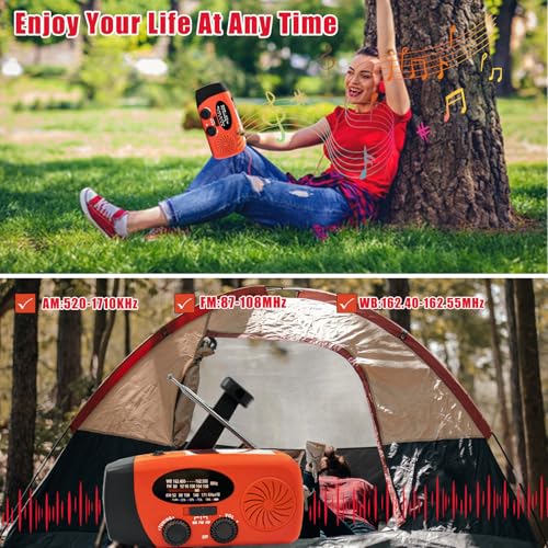 Portable 2000mAh Hand Crank Emergency Solar Panel SOS Weather Radio, Self-Powered 7 NOAA Channels Emergency Radio, WB/AM/FM Radios with Reading Lamp (Orange) - color: Orange