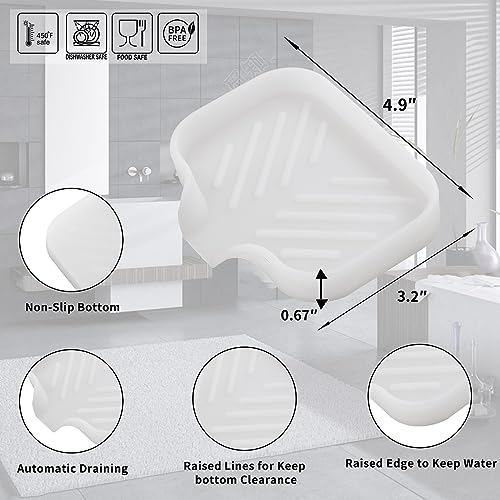MicoYang Silicone Soap Dish with Drain Spout, Self-Draining Sink Organizer Tray for Bathroom & Kitchen, Sponges, Dispensers & Soap Holder, Non-Slip & Dishwasher Safe, Translucent (Compact, 4.9"×3.2") - color: Translucent, size: S(4.9"×3.2")