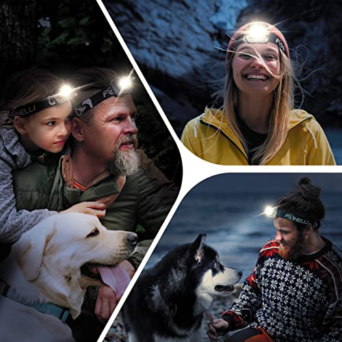Foxelli LED Headlamp Flashlight for Adults & Kids, Running, Camping, Hiking Head Lamp with White & Red Light, Comfortable Headband, Lightweight & Waterproof, 3 AAA Batteries - color: Khaki