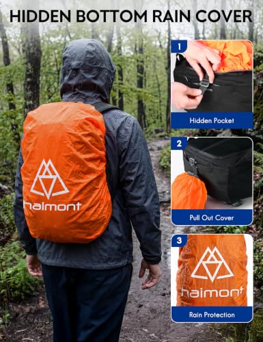 Haimont 25L Lightweight Hiking Daypack with Rain Cover, Black - color: Black