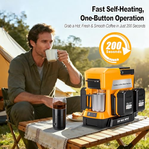 Taingwei Portable Coffee Maker for Dewalt 20V Battery, Drip Coffee Machine with Electric Coffee Grinder for RV, Camping, Travel, Car, Hiking (Battery Not Included) - style: For Dewalt Battery