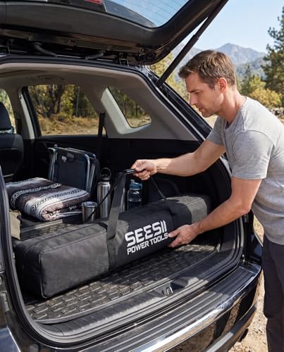 SEESII Universal 55-Inch Pole Storage Bag for Any Pole Tool | Compatible with 16FT Pole Saws, Pole Hedge Trimmers & Pruning Shears, Two Outside Pockets for Batteries, 600D Water-Resistant - color: Inky Black