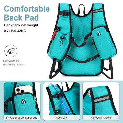 BOVIP Lightweight Hydration Back,15L Multipurpose Hiking Backpack with 1.5L Water Bladder ,Hydro Water Daypack for Cycling Hiking Rave for Men Women - size: Blue