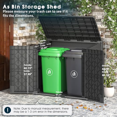 LHBcraft Outdoor Storage Cabinet 37 Cu Ft with Lockable Doors, Portable Horizontal Resin Storage Shed -Easy to Assemble, Waterproof Outdoor Storage Box for Backyards,Patios Black