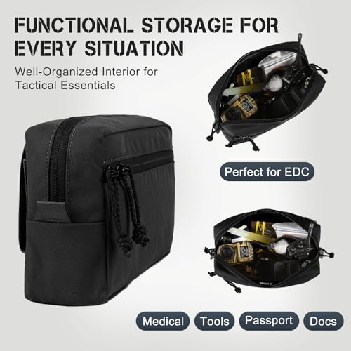 Tactical Admin Pouch Molle, 500D Nylon Water-Resistant EDC Gear Organizer, Horizontal Utility Tool Bag for Chest Rig & Vest, Large Capacity Medical EMT Sub-Pack with Mag Holder - color: Black