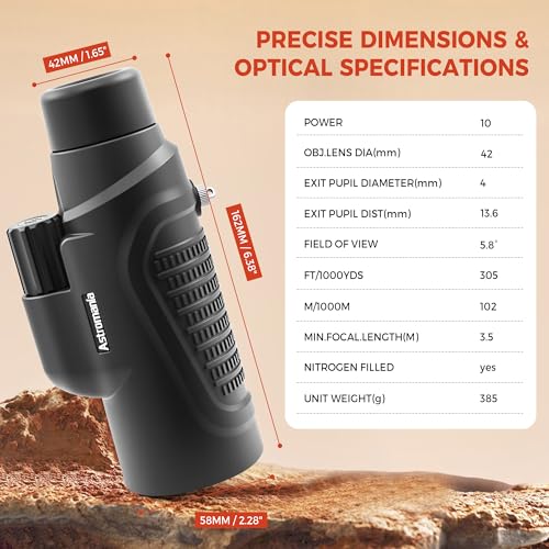 Astromania Monocular Telescope High Power 10x42 Compact Monoculars K9 Prism | Waterproof Fogproof Shockproof, Hand Strap, High Powered Compact Monocular for Adult, Bird Watching Hunting Camping Monocular - size: 10x42