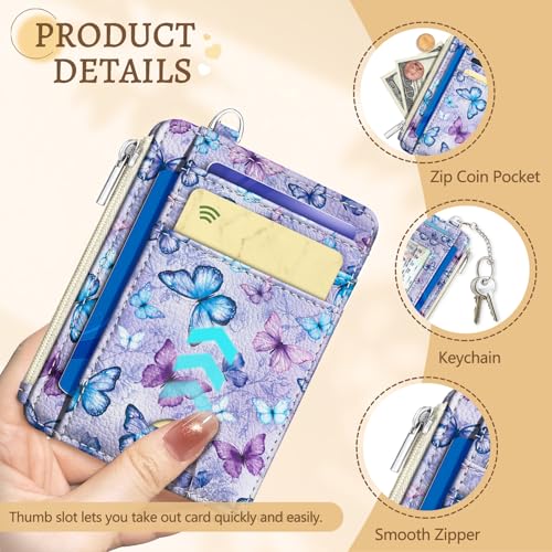Kelvoris Credit Card Holder Small Wallet Women, Slim RFID, Butterfly - color: Colorful Butterfly