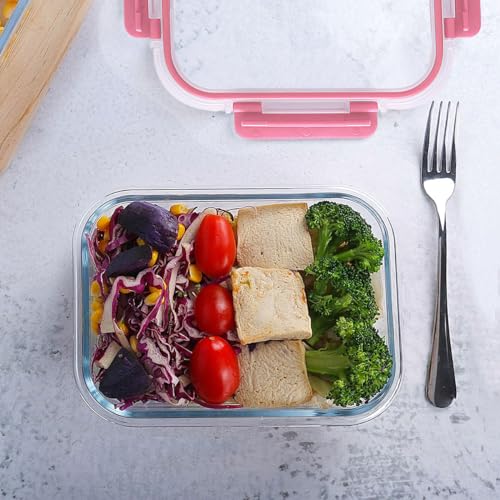 M MCIRCO 10 Pack Glass Food Storage Containers with Lids, Pink - color: pink