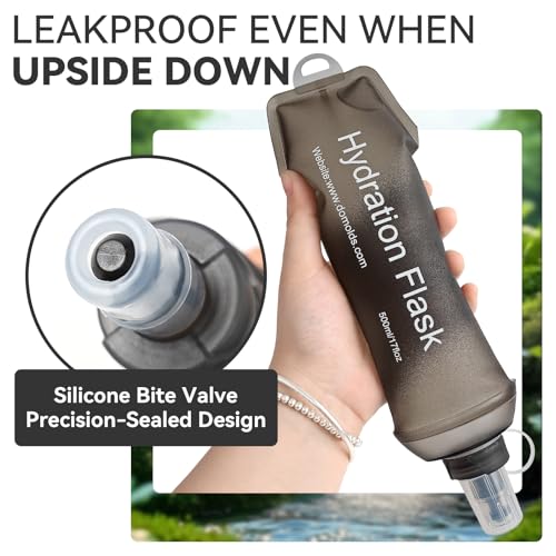 2 Pack 500ml Soft Flask, Shrink As You Drink Collapsible Water Bottles for Running Vest & Hydration Pack, BPA-Free Leak-Proof TPU Folding Bottle for Hiking Cycling Climbing Jogging-Grey - color: Grey