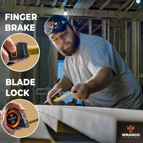 Wrango Tools 30 FT Tape Measure - Retractable Measuring Tape - Oversized & Double-Sided Print - Blade Lock, Finger Brake - High Performance Nylon Coating, 10' Stand-Out - 13' Reach / 1-1/16" Blade - size: 30 FT