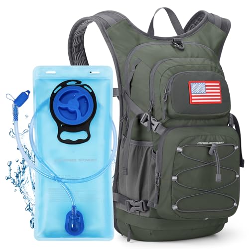 Maelstrom Lightweight Hydration Hiking Backpack with 2L/3L Water Bladder | BPA-free, High Flow Bite, Insulated Compartment, Reflective Strip, Utility Pockets, Perfect for Running, Cycling, Marathon - color: 3.Olive Green, size: 3L Bladder