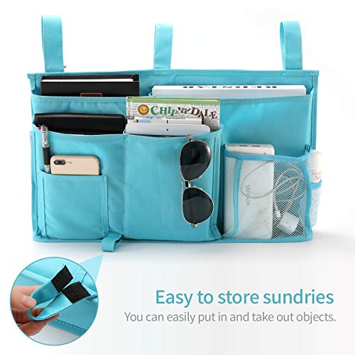 Bseash Bunk Bed Organizer, Bedside Caddy Hanging Bed Organizer Storage Bag 8 Pockets, for College Dorm Rooms Bed, Hospital Bed, Baby Bed Rails, 600D Oxford Cloth (Light Blue) - color: Light Blue, size: Large